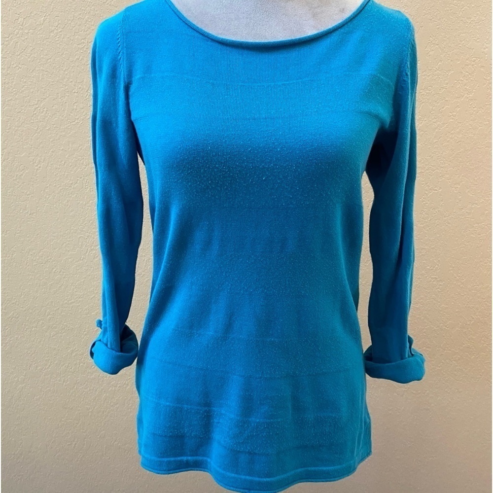 LOFT 3/4 Sleeve Blue Cotton Top Small S